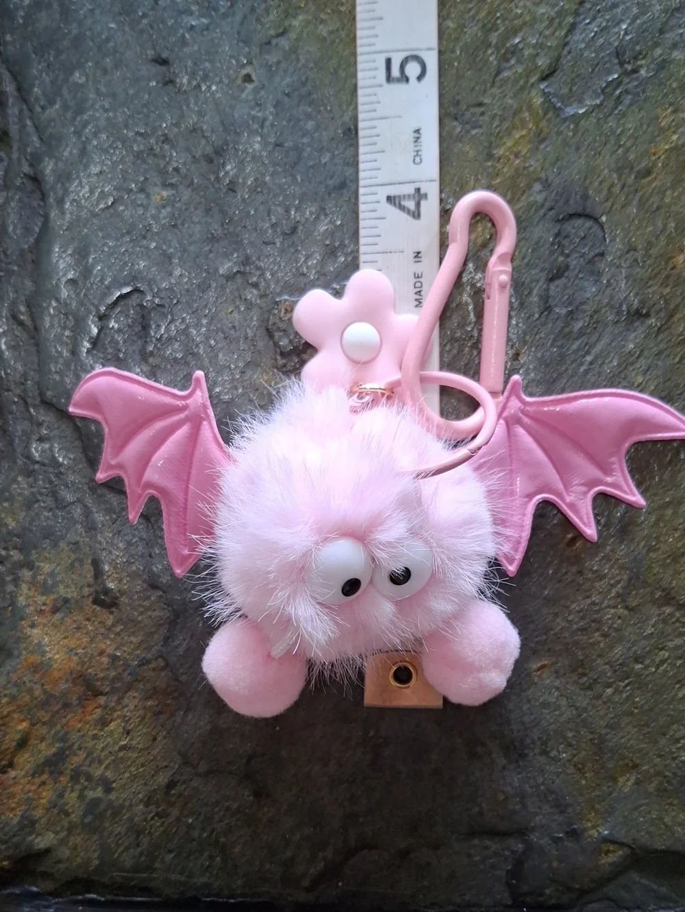 Pink Fuzzy Bat Pom Keychain/Bag Accessory